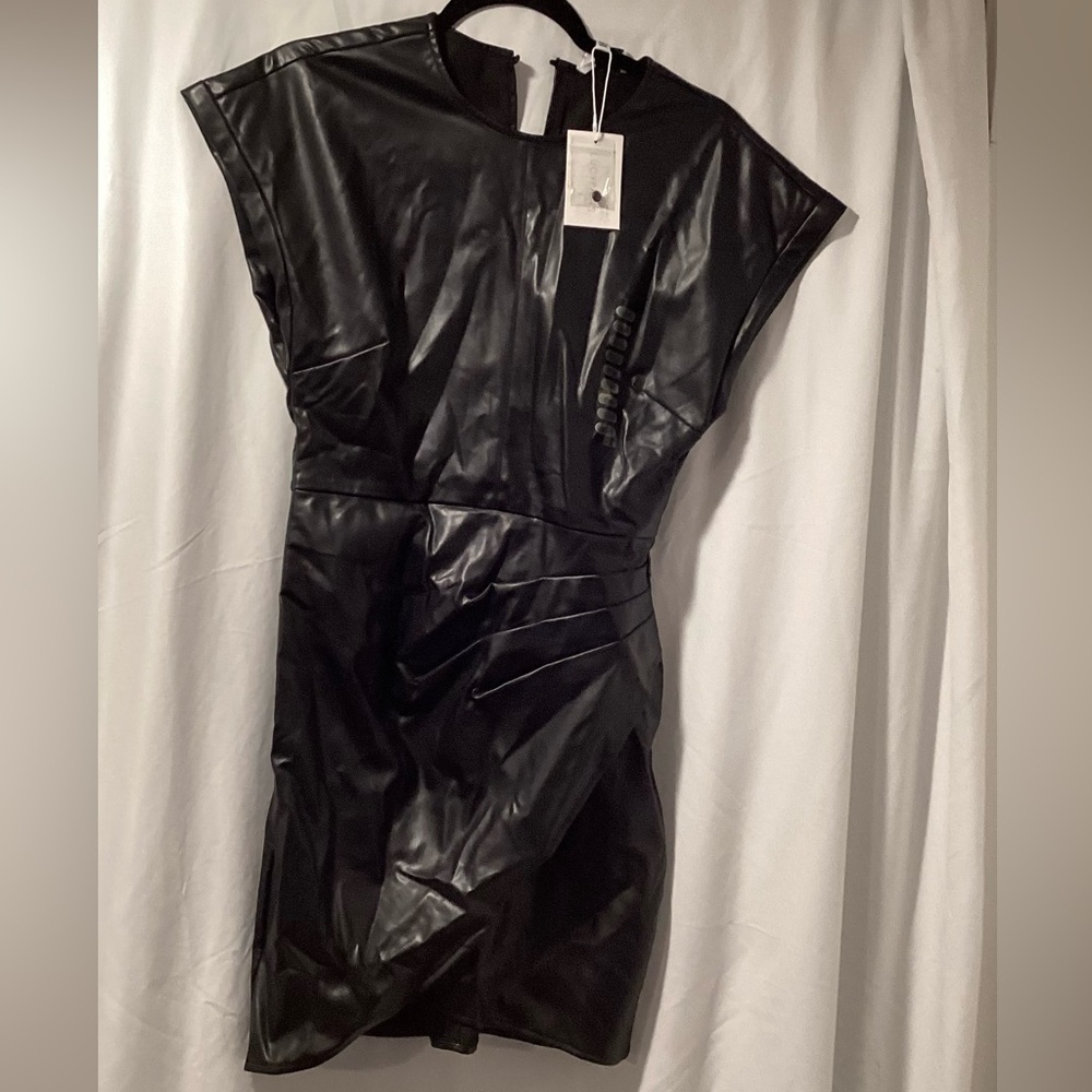 NWT Lucy Paris‎ Size S Faux Leather Asymmetrical Mini Dress